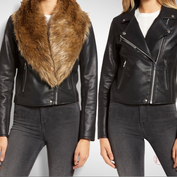BLANK NYC FAUX LEATHER MOTO WITH FAUX FUR TRIM - Picture 2 of 2